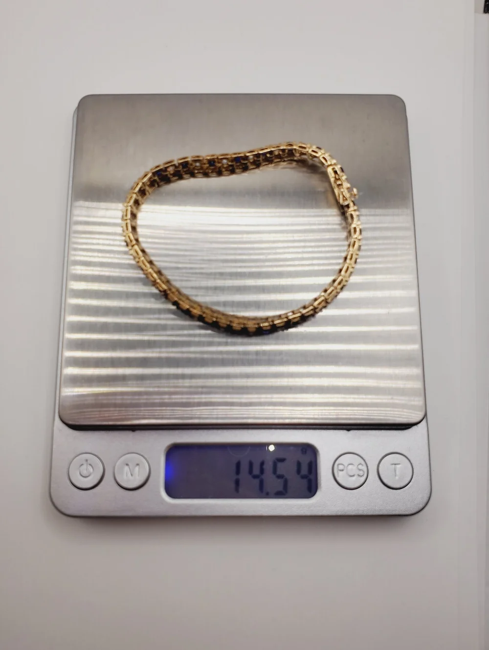 Classic Yellow Gold - 925 Sterling Silver Blue Sapphire Tennis Bracelet